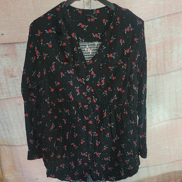 torrid Tops - Torrid Rose Print Long Sleeve Blouse